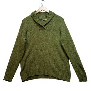Cabelas Mens Pullover Sweater Size XL Green Knit Shawl Collar Wool Blend